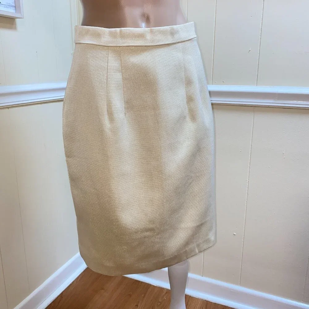Vintage Y2K Carmen Marc Valvo Metallic off White Pencil Skirt Women sz 6